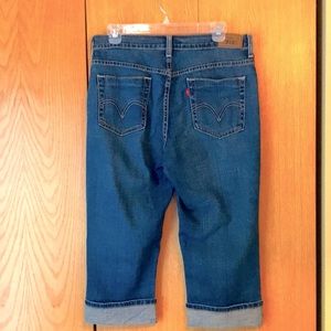 Vintage Levi’s 515 Sz 8 boyfriend cut stretch denim cropped cuff blue jeans EUC